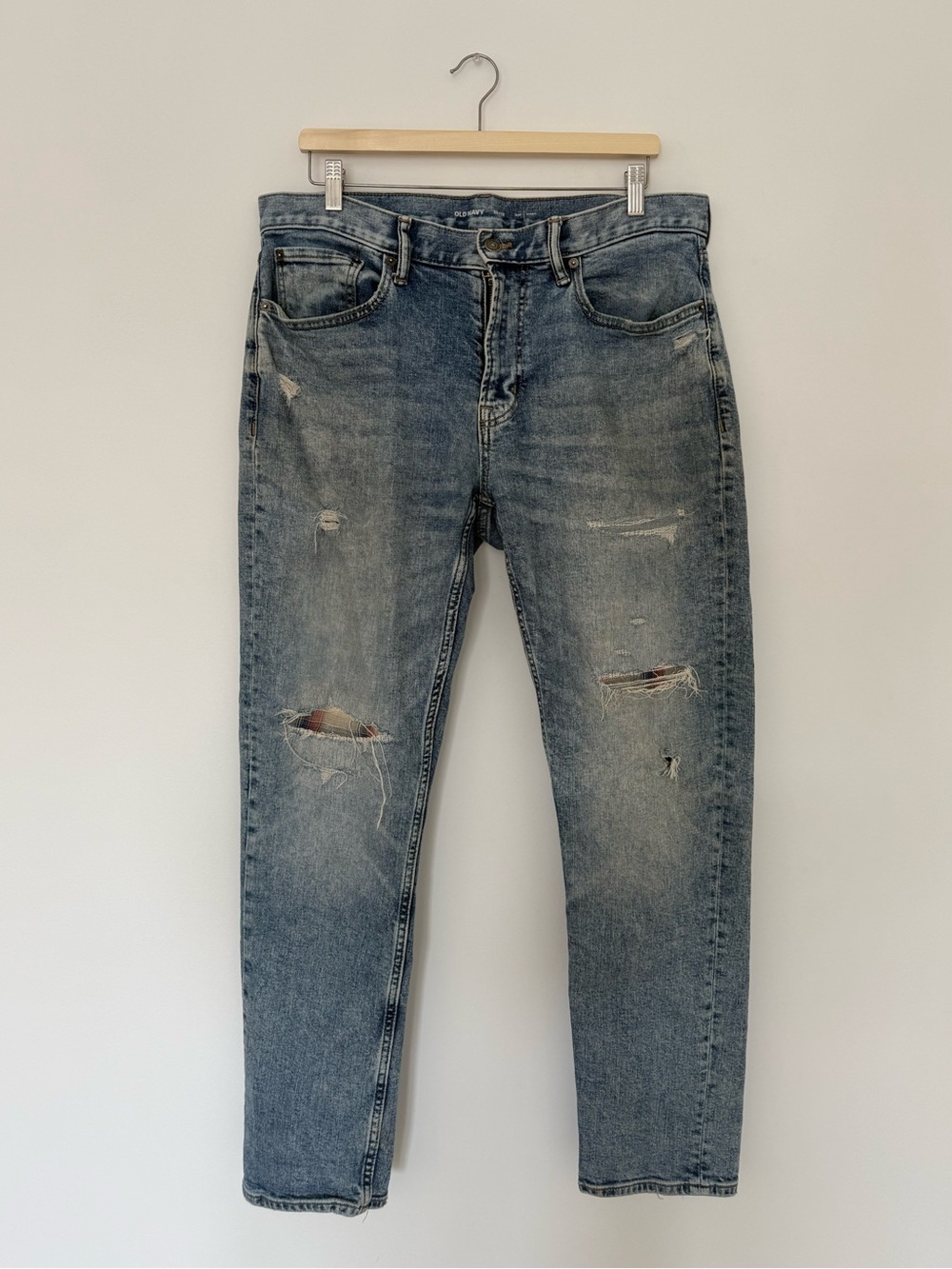 Old Navy Men's Slim Distressed Light Blue Jeans